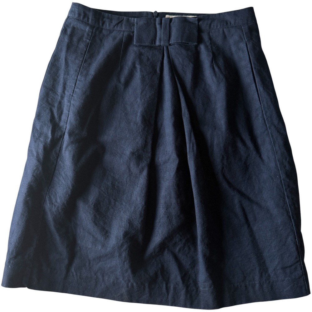 Boden Bow Front Mini Skirt Navy Blue Womens 6L Preppy Cotton Pockets